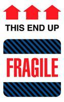 #DL1550 4 x 6&quot; Fragile This
End Up (Black-Blue
Stripes/Arrows) Label