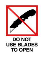 #DL4461 3 x 4&quot; Do Not Use
Blades to Open (Knife) Label