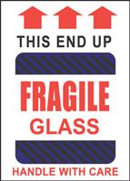 #DL1980 4 x 6&quot; This End Up
Fragile Glass Handle with
Care (Black-Blue
Stripes/Arrows) Label