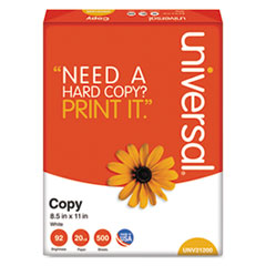 UNV21200 Copy Paper, 92 
Bright,20 lb Bond Weight, 8.5 
x 11, White, 500 Sheets/Ream, 
10 Reams/Carton