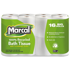 100% Recycled Two-Ply Bath
Tissue, Septic Safe, White,
168 Sheets/roll, 96
Rolls/carton