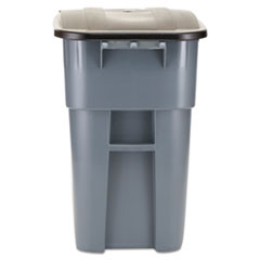 Brute Rollout Container, Square, Plastic, 50 Gal, Gray
