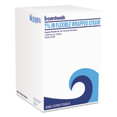 Flexible Wrapped Straws,
7.75&quot;, Plastic, White,
500/pack, 20 Packs/carton